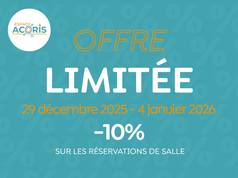 Lire la suite à propos de l’article ✨ Offre spéciale : -10% sur vos réservations de salles du 29 décembre 2025 au 4 janvier 2026 ! ✨